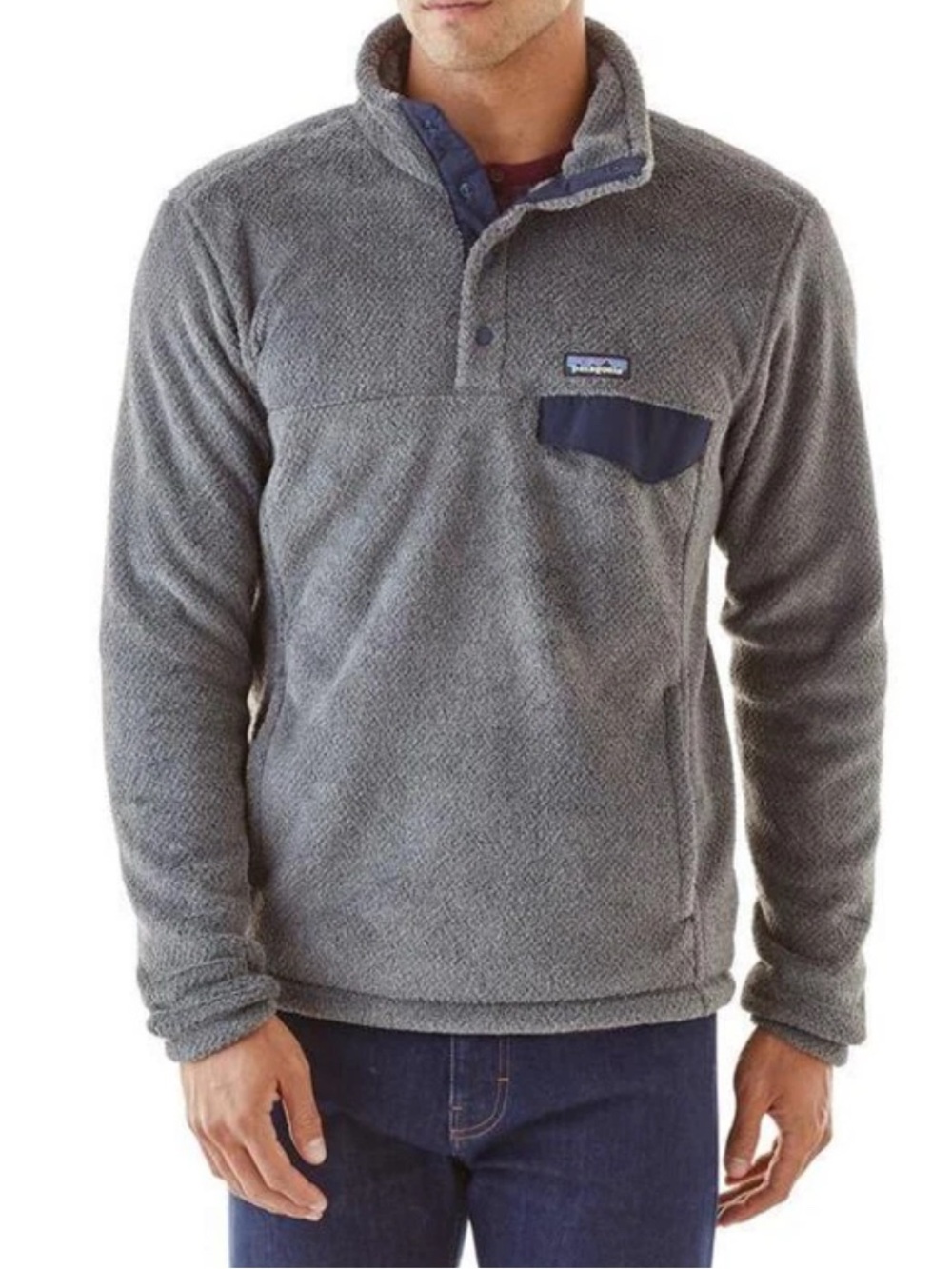 Patagonia Men’s Gray Fleece Snap-T Pullover with Navy Trim